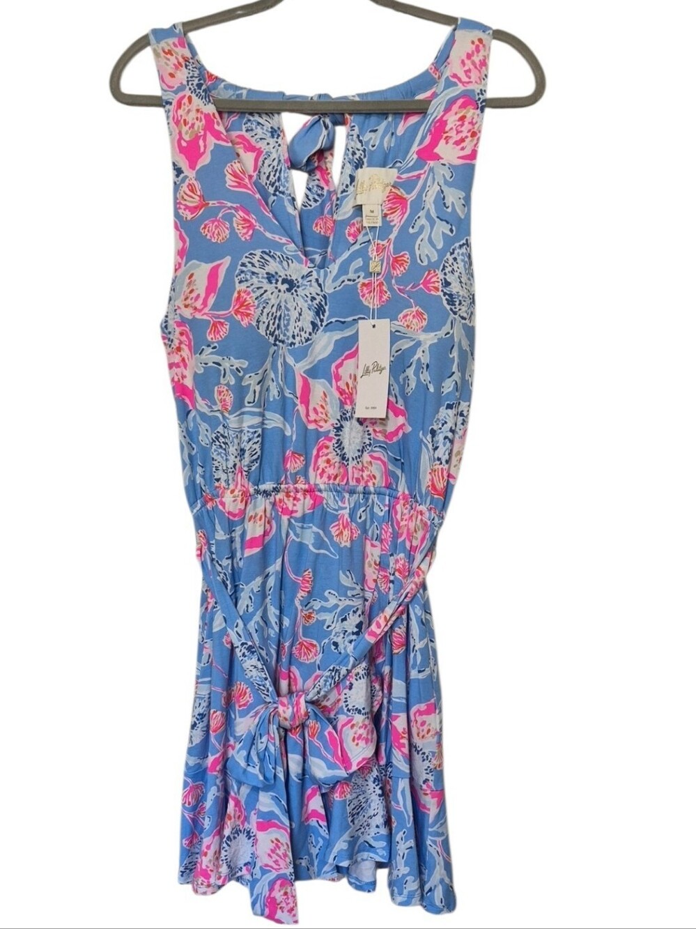 Lilly Pulitzer Camri Halter Romper Bahamian Rhapsody Blue Pink Floral Medium NWT